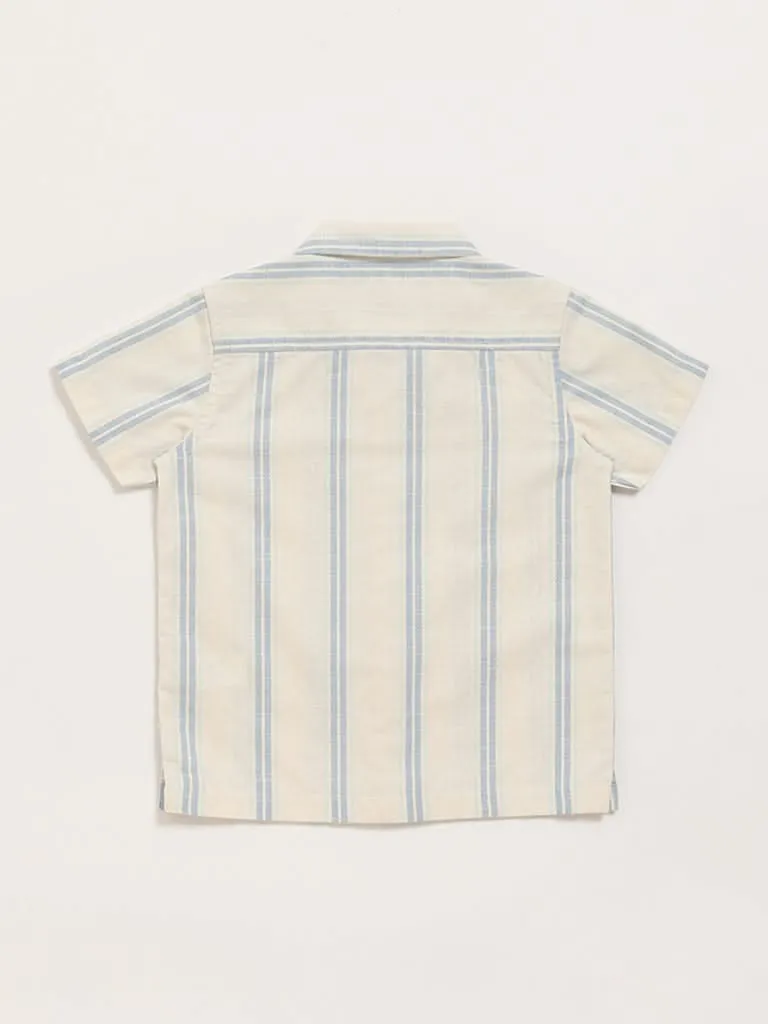 HOP Kids Cream Striped Textured Shirt