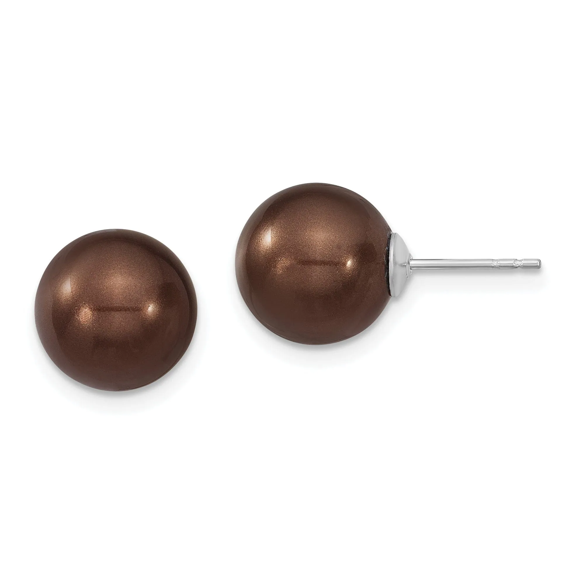 Majestik Round Brown Pearl Stud Earrings