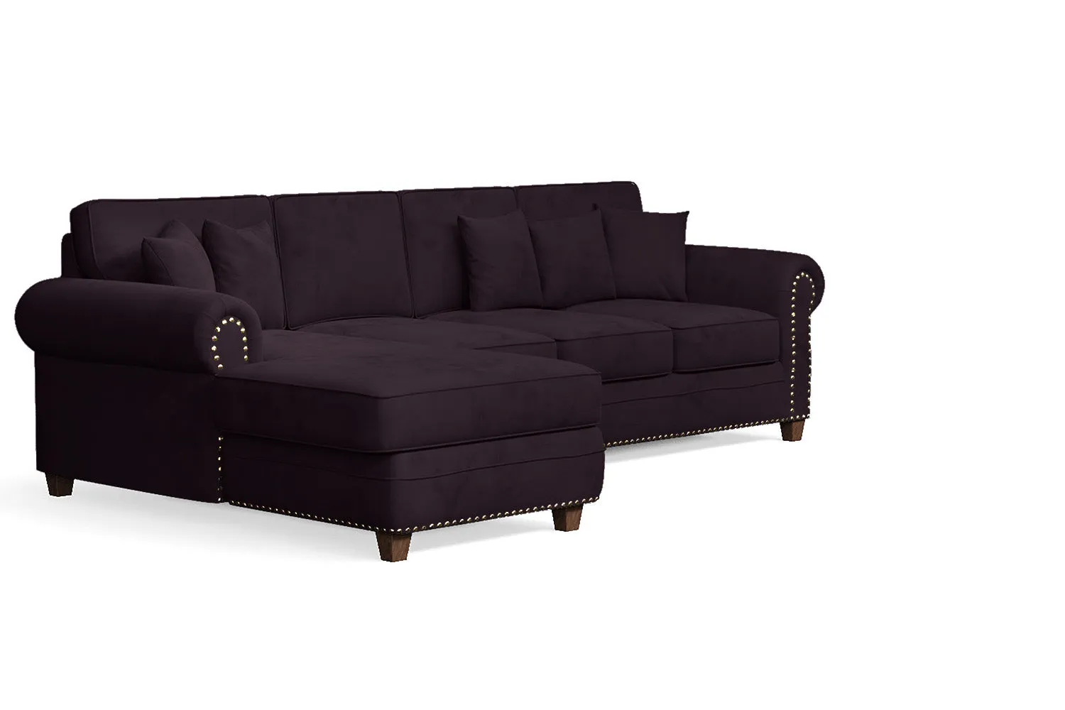 Marano 4 Seater Left Hand Facing Chaise Lounge Corner Sofa Purple Velvet