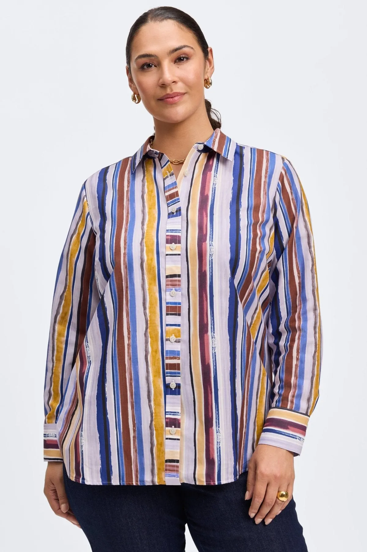 Meghan Plus No Iron Watercolor Stripe Shirt