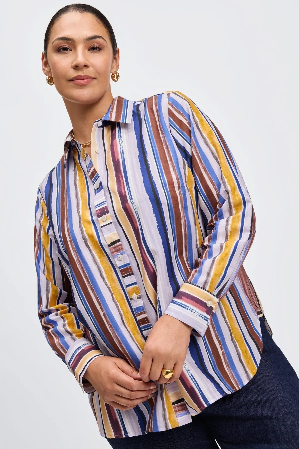 Meghan Plus No Iron Watercolor Stripe Shirt