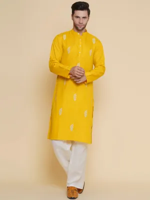 Men Yellow Embroidered ethnic motifs Festive Kurta Pyjamas