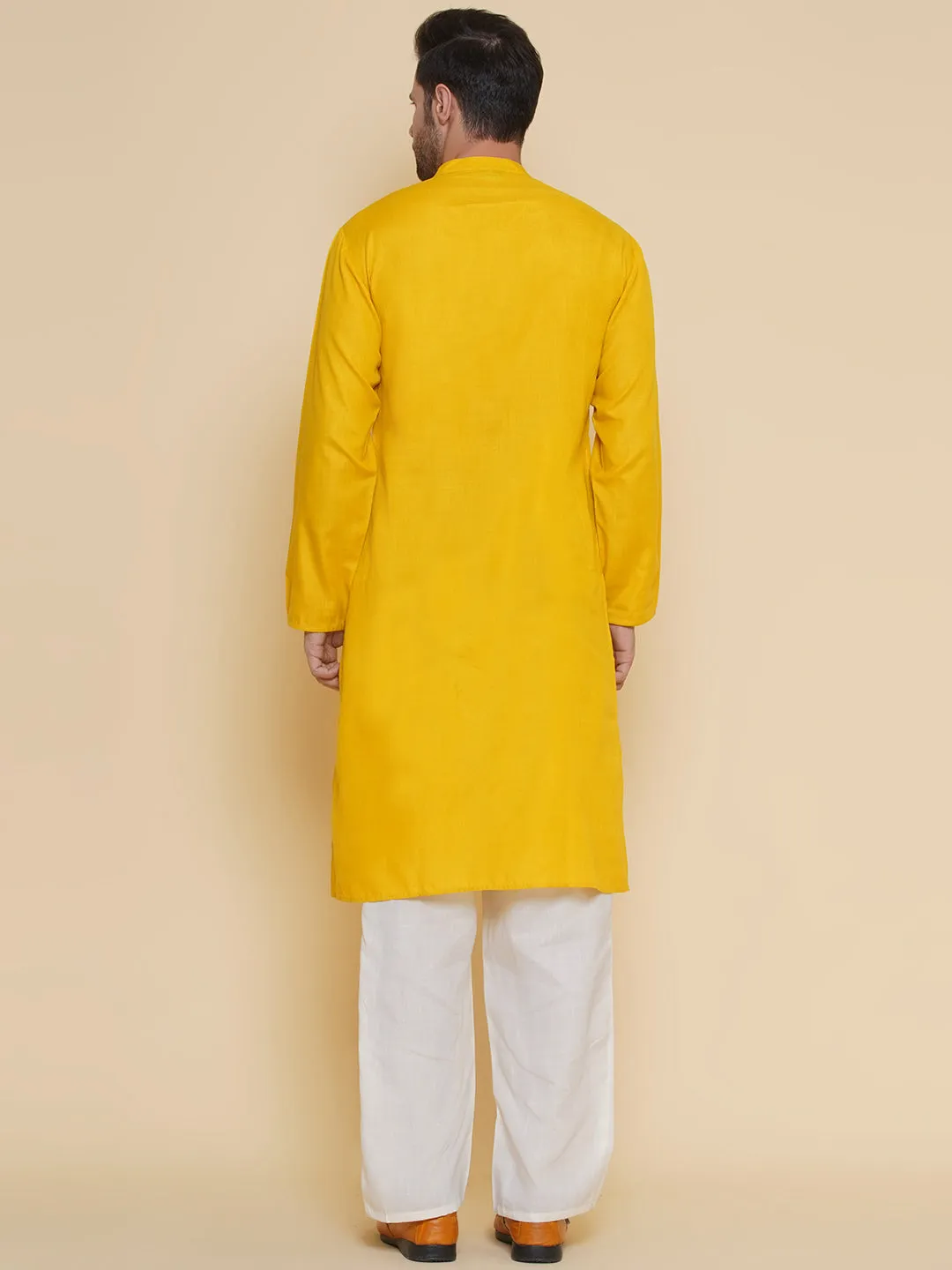 Men Yellow Embroidered ethnic motifs Festive Kurta Pyjamas