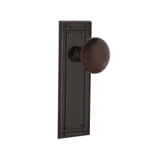 Mission Long Plate with Brown Porcelain Knob in Timeless Bronze