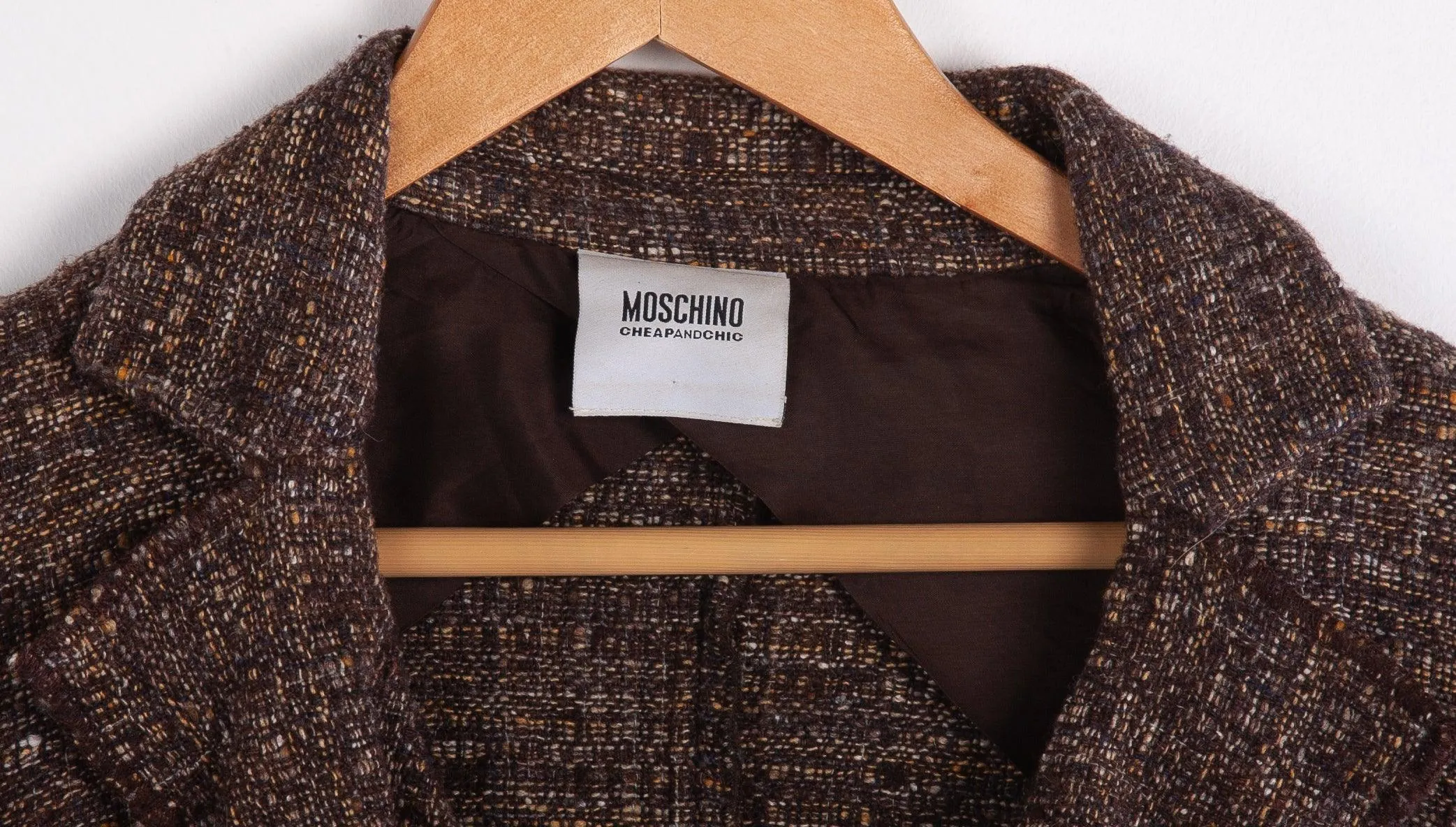 Moschino Cheap and Chic Brown Wool and Silk Mix Jacket Brown with Ruffles Size 14