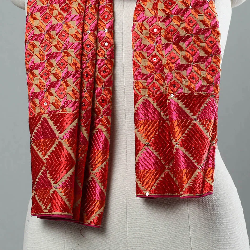 Multicolor - Phulkari Silk Cotton Embroidered Stole 12