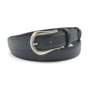 Navy Blue Narrow Saffiano Texture  Etched Belt