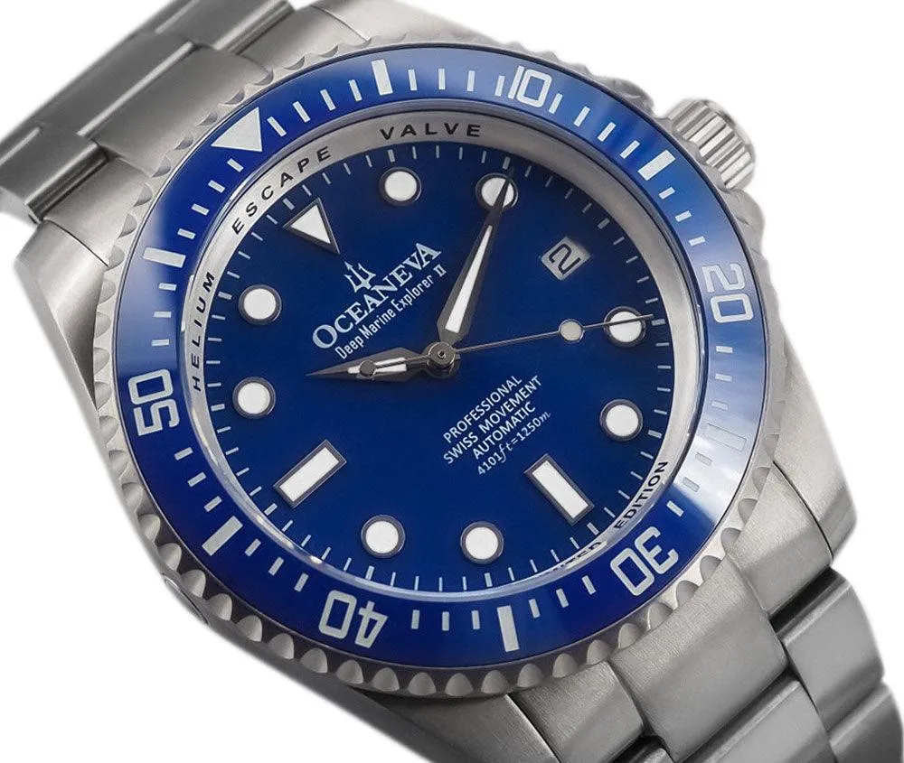 Oceaneva Men's Deep Marine Explorer II 1250M Titanium Watch Blue Dial