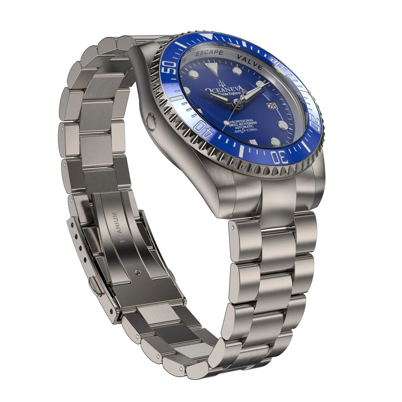 Oceaneva Men's Deep Marine Explorer II 1250M Titanium Watch Blue Dial