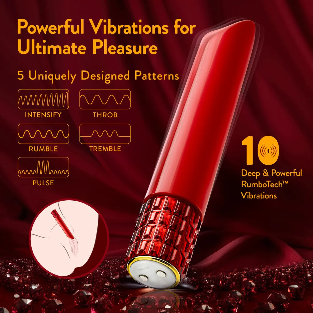 Oh My Gem | Desire 5 Inch Pocket-Sized Power Vibrator With Tapered Tip & Ruby Gem Base – In Red