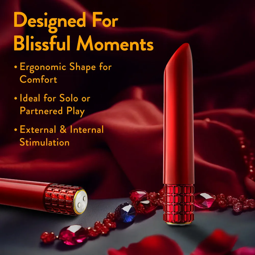 Oh My Gem | Desire 5 Inch Pocket-Sized Power Vibrator With Tapered Tip & Ruby Gem Base – In Red