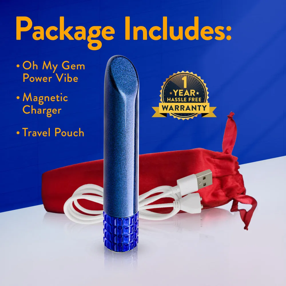 Oh My Gem | Mystery 5 Inch Pocket-Sized Power Vibrator With Tapered Tip & Sapphire Gem Base – In Blue