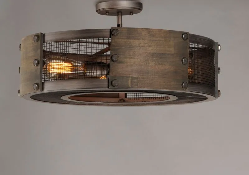 Outland 22" 4 Light Semi-Flush Mount Pendant in Barn Wood and Weathered Zinc