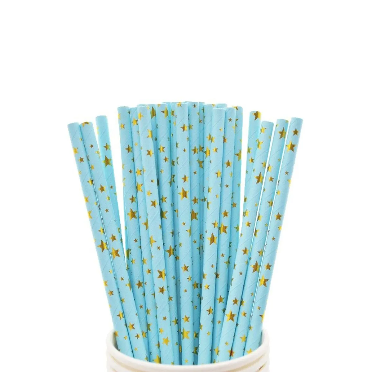 *Paper Straw Pack of 25, Light Blue with Gold Stars