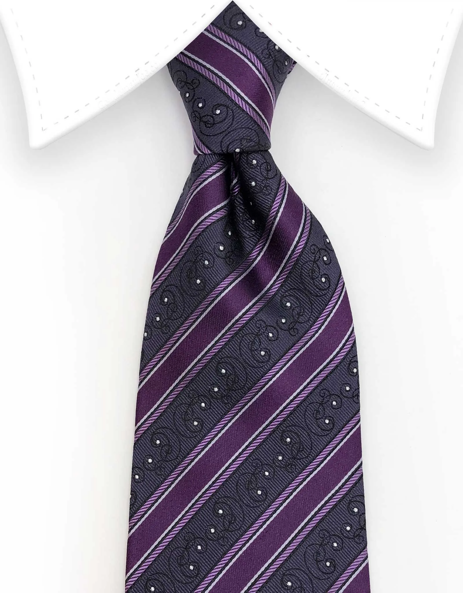 Plum and Grape Purple Striped Tie with Sparkley Silver Dots