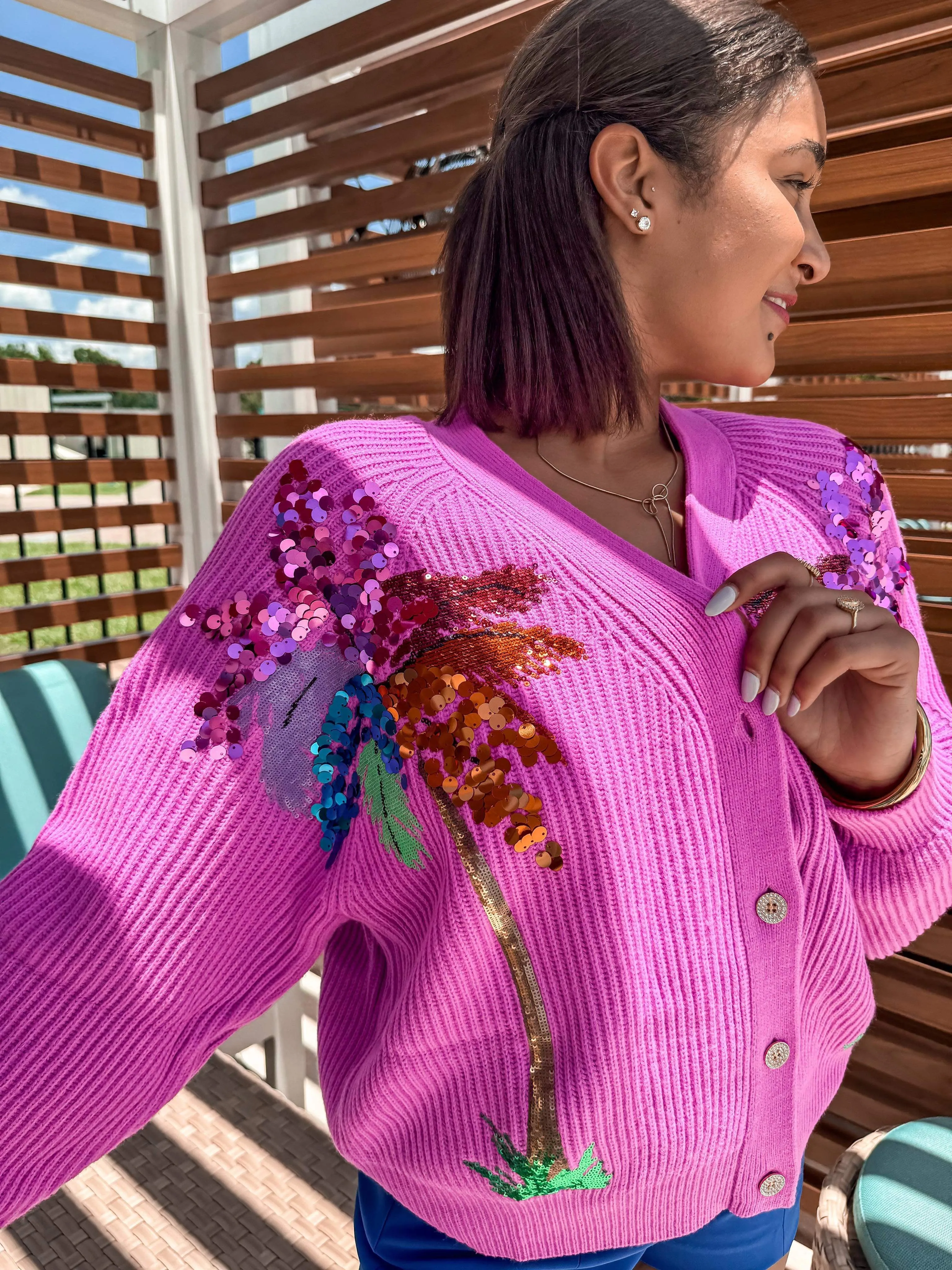 Queen Of Sparkles Purple Palm Tree Cardigan