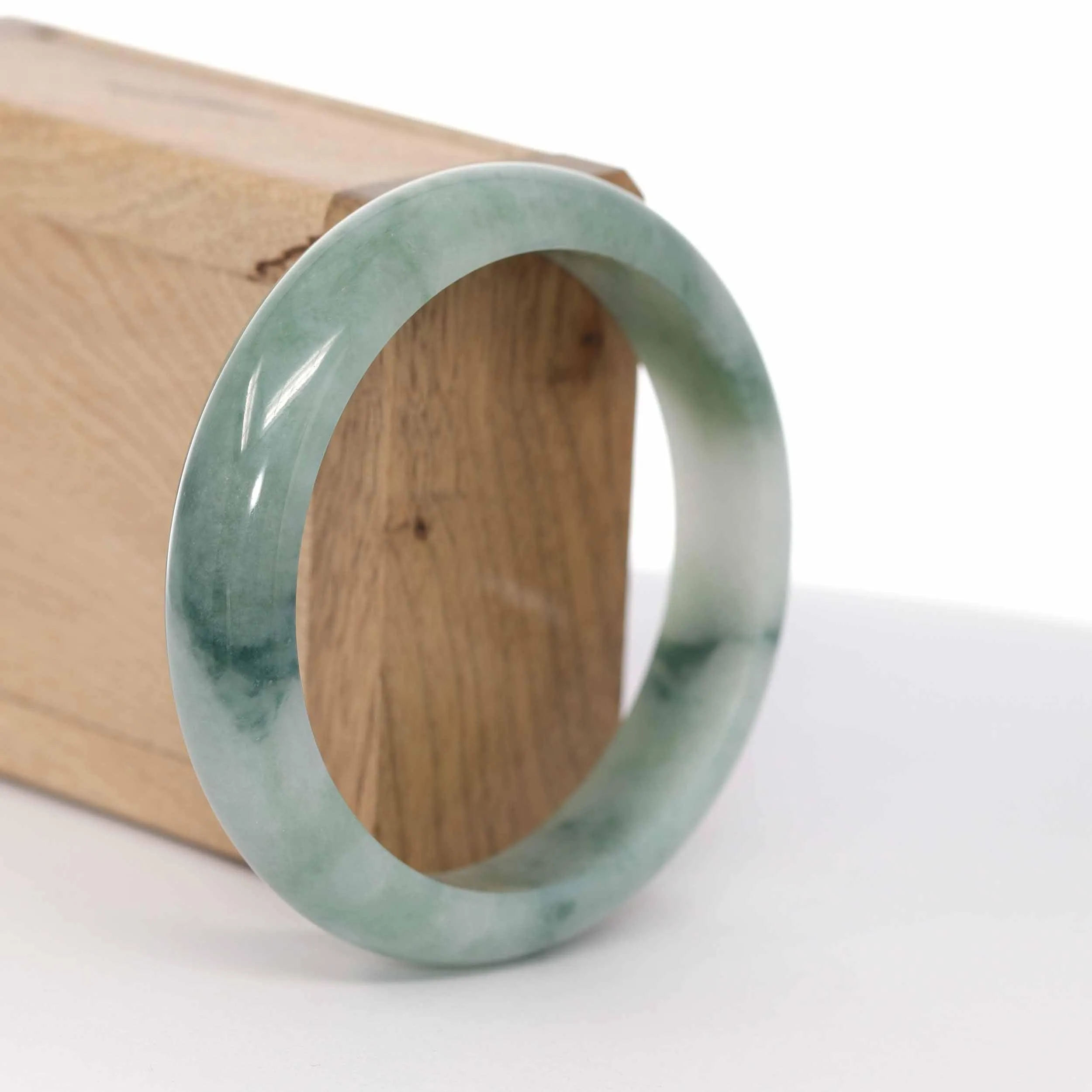 RealJade® Co. "Classic Bangle" Blue-Green Natural Burmese Jadeite Jade Bangle ( 59 mm ) #588