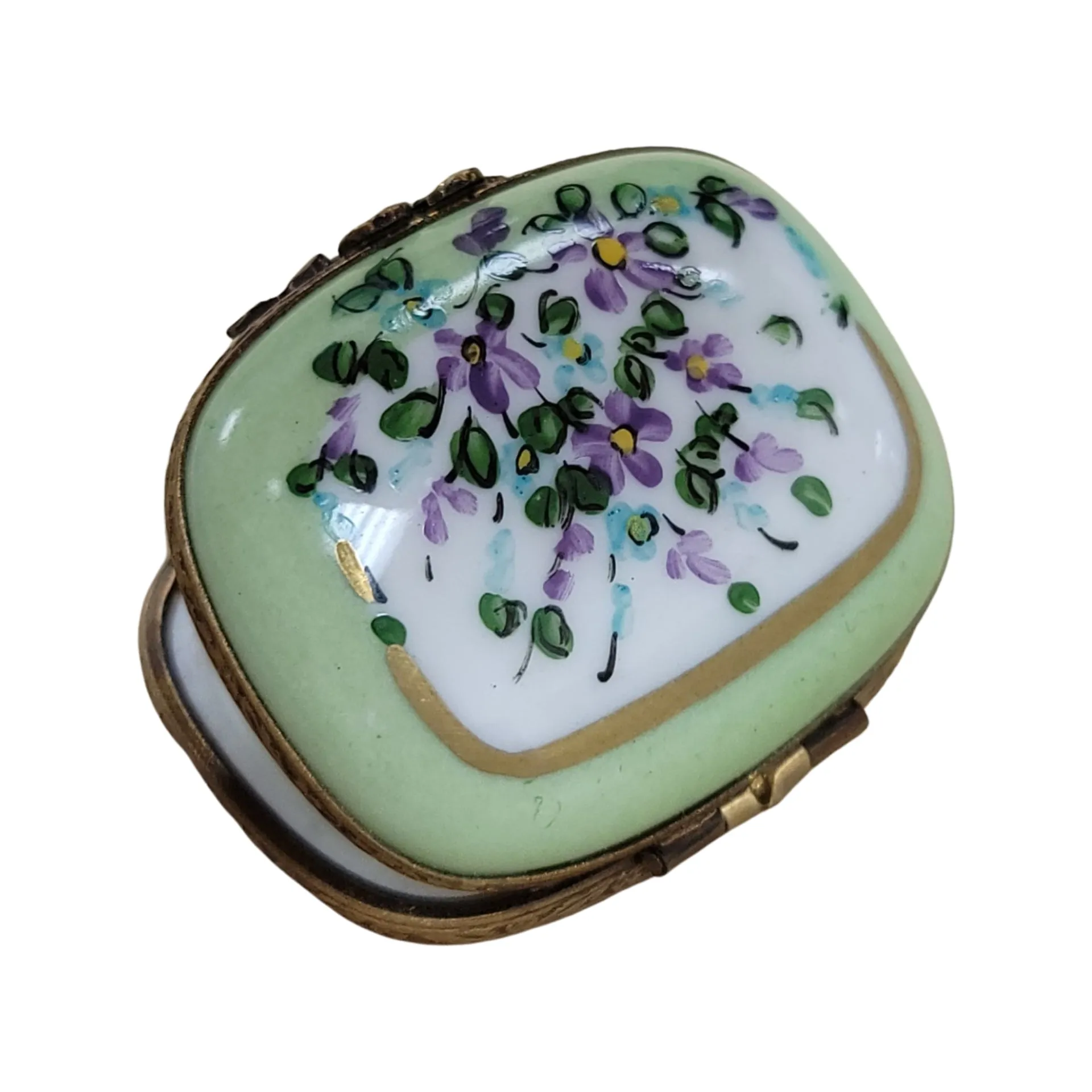 Rectangle Purple Flowers Limoges Pill Box Porcelain