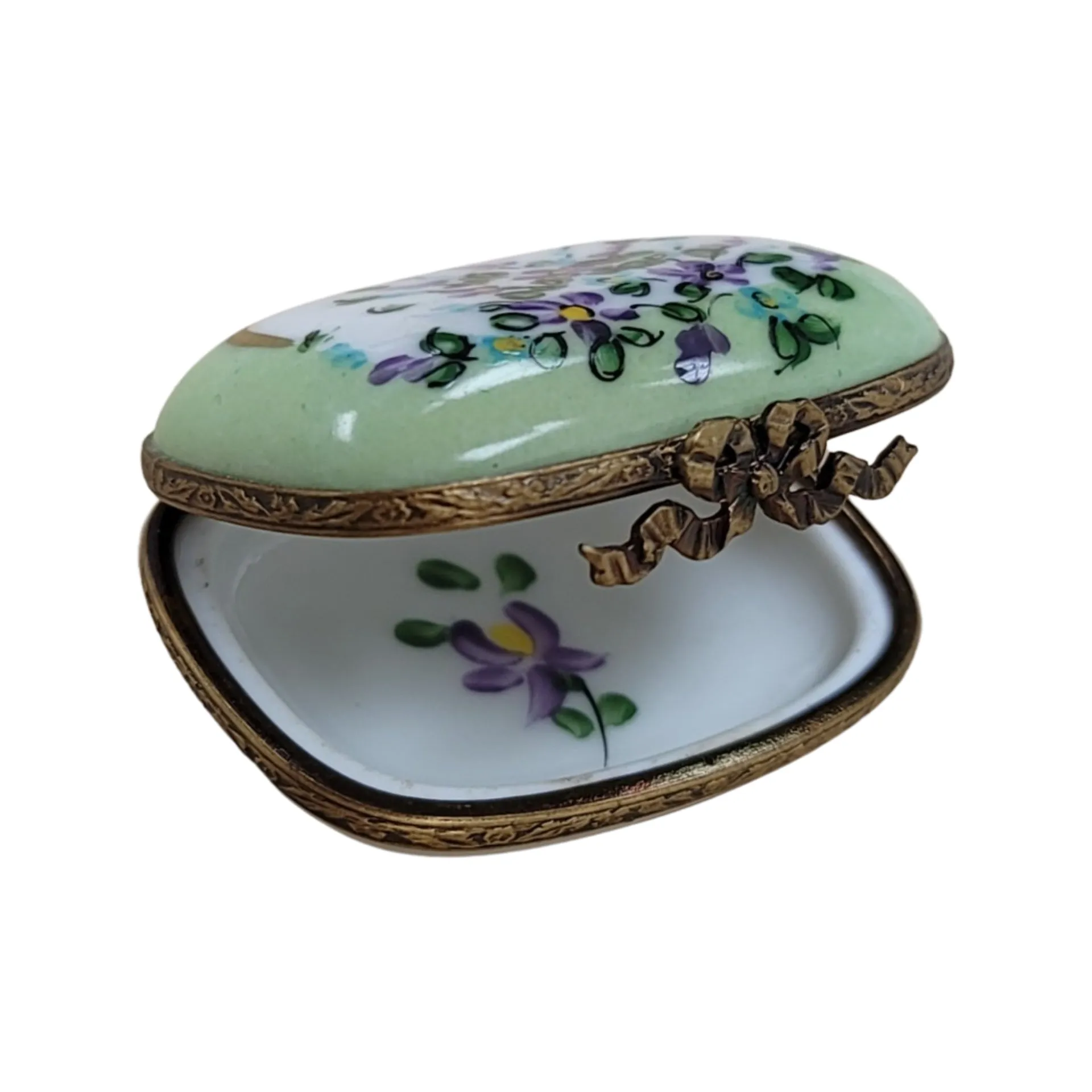 Rectangle Purple Flowers Limoges Pill Box Porcelain