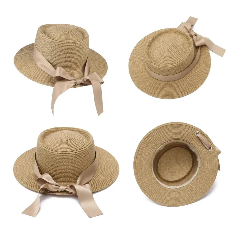 Ribbon Wide Brim Panama Summer Hat