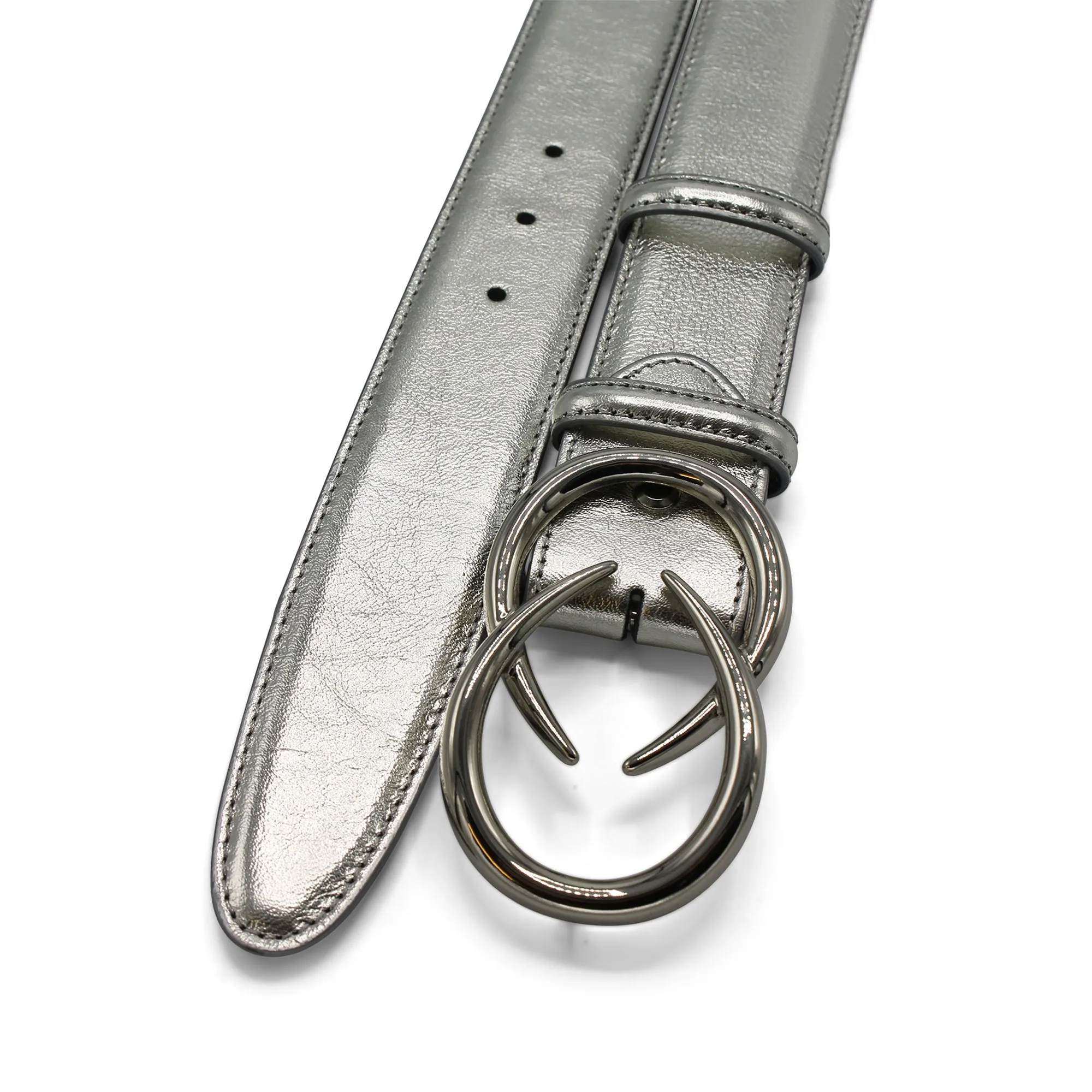 Silver Metallic Interlock C Belt