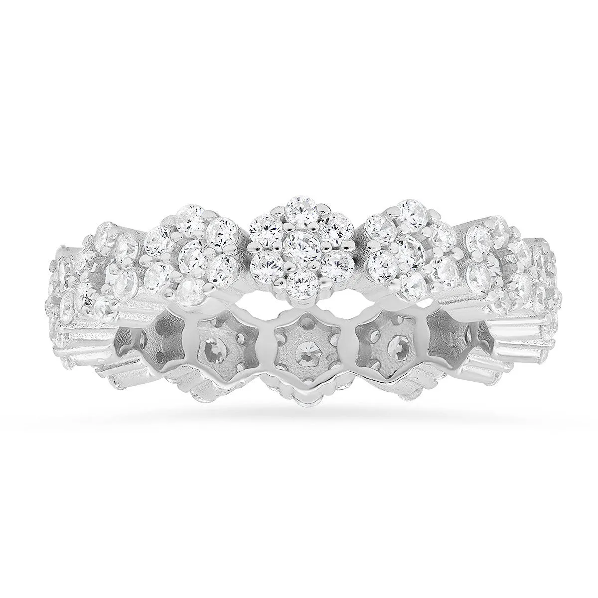 Sterling Silver Floral CZ Eternity Band Ring