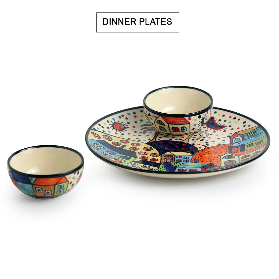 'The Hut Platter Pack' Handpainted Ceramic Plate With Serving Bowls Set