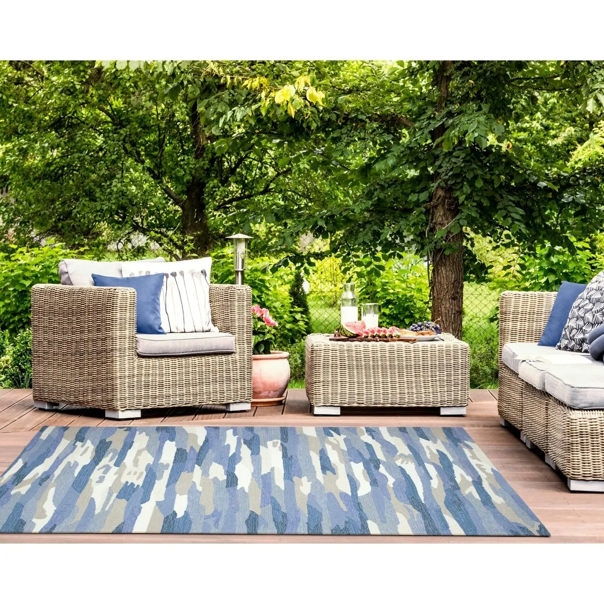 Trans-Ocean CAPRI Indoor/Outdoor Handmade Synthetic Blend Durable Area Rug  - Soft Blue