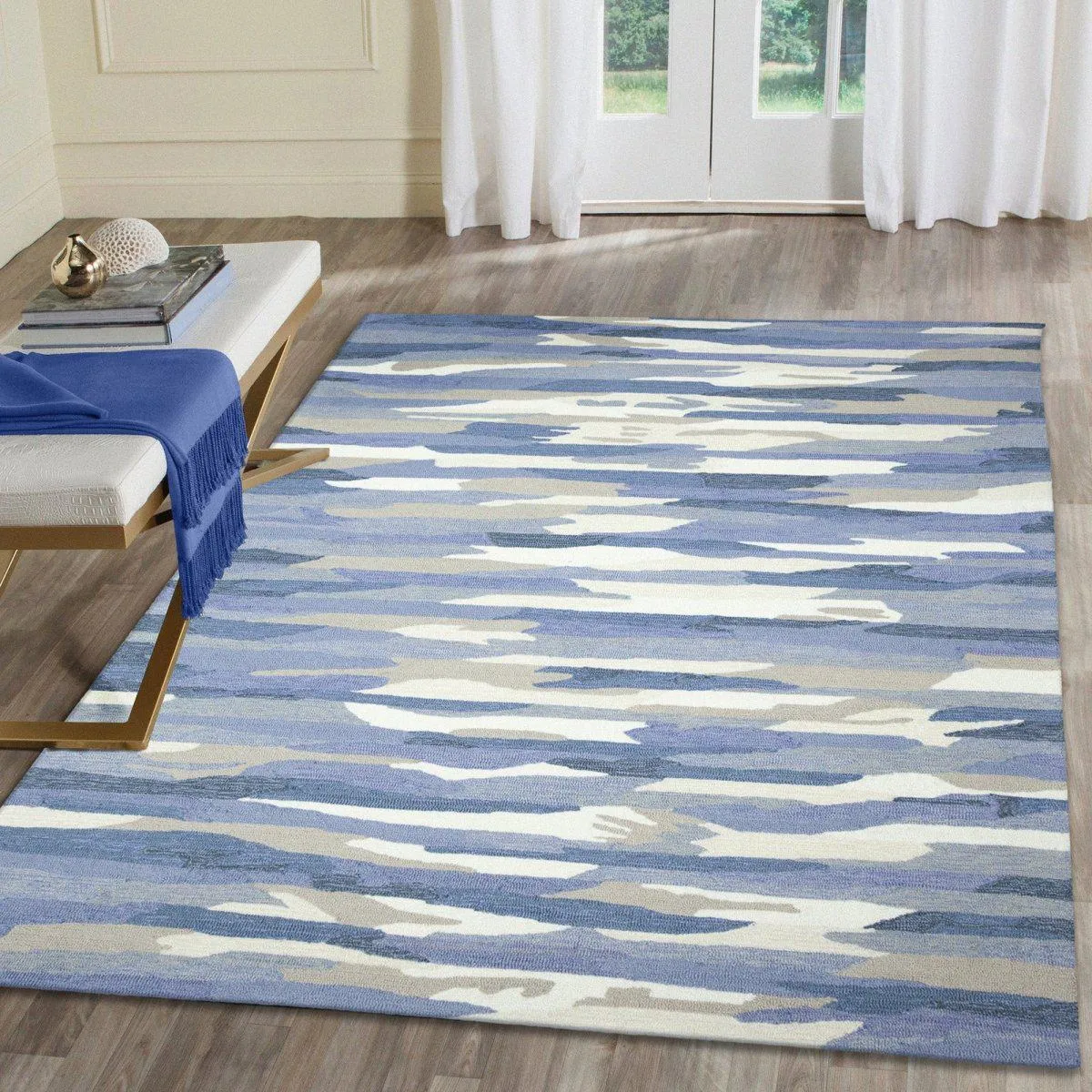 Trans-Ocean CAPRI Indoor/Outdoor Handmade Synthetic Blend Durable Area Rug  - Soft Blue