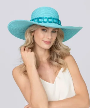 Turquoise Wide Brim Hat with Tonal Bead Embellishment