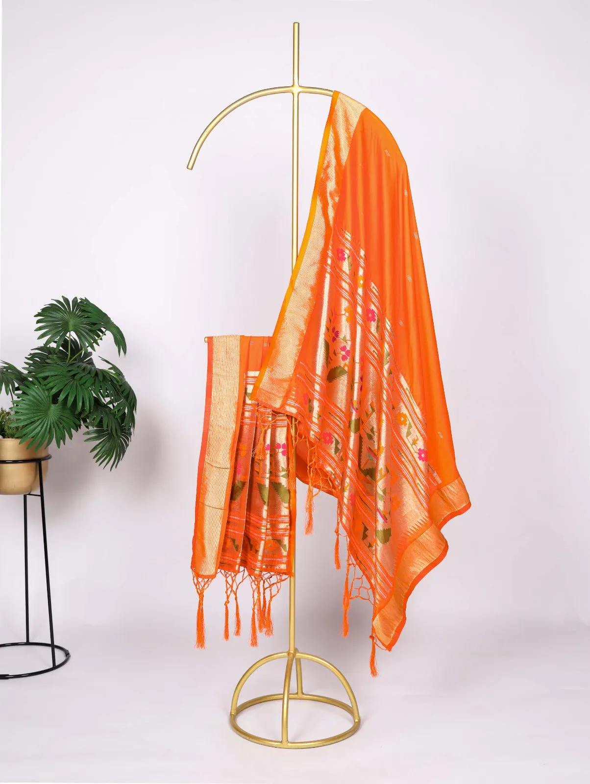 Vivid Tradition, Woven Beauty: The Orange Pathani Dupatta