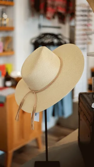 Wide Brim Straw Hat w/ Braided Band